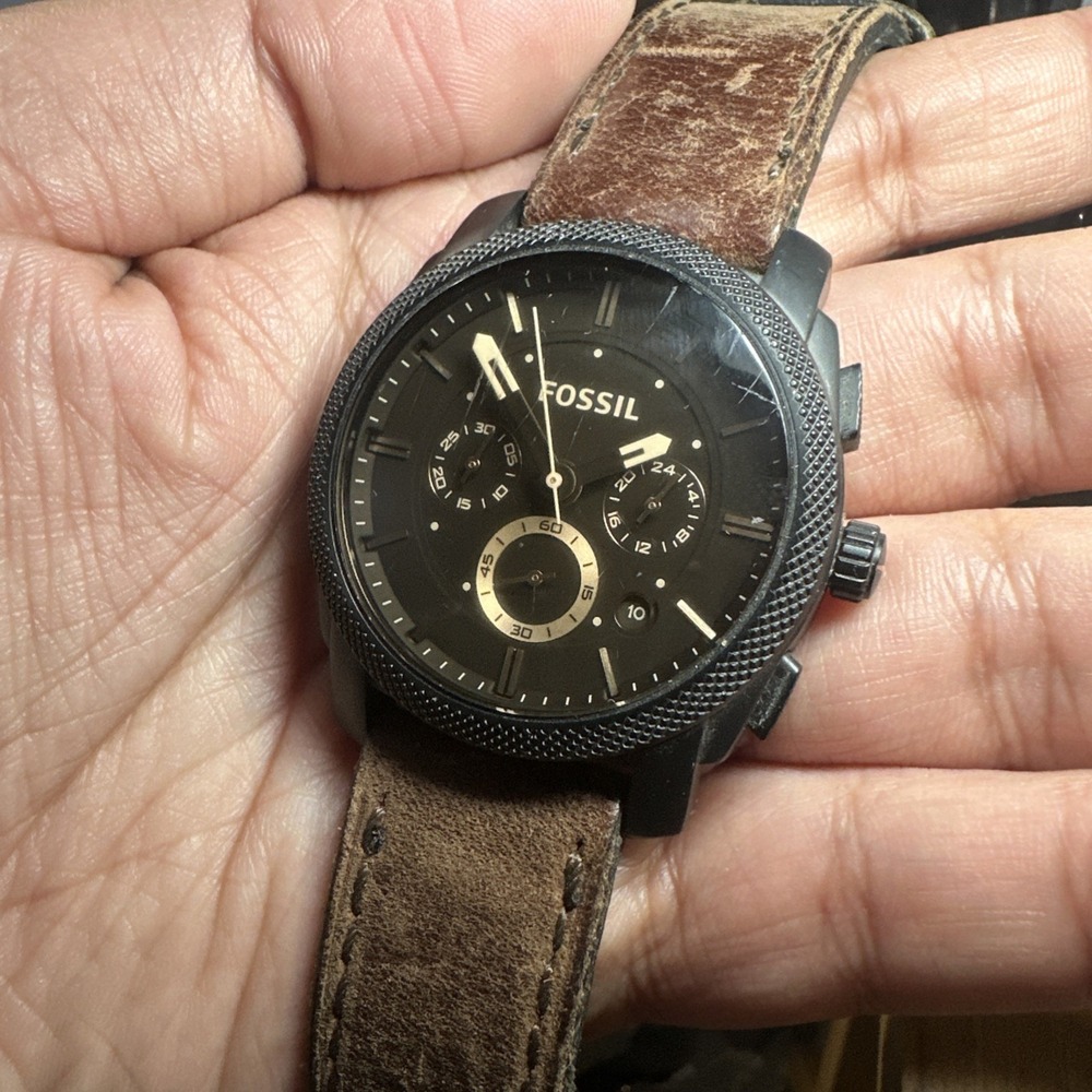 Working Fossil Machine Chronograph Brown Dial FS4656 42mm Men's Watch Fit 8in